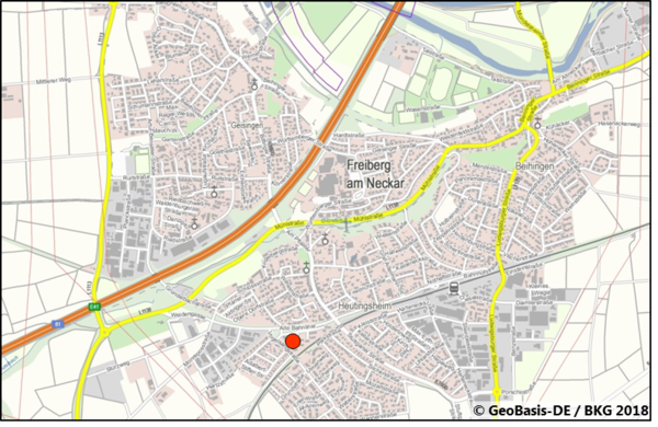 Die Lage der Maßnahme ist auf einer Karte im Stadtgebiet durch einen roten Punkt verortet.