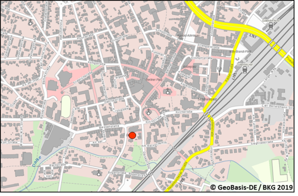 Lage der Maßnahme im Stadtgebiet durch einen roten Punkt auf einer Karte dargestellt
