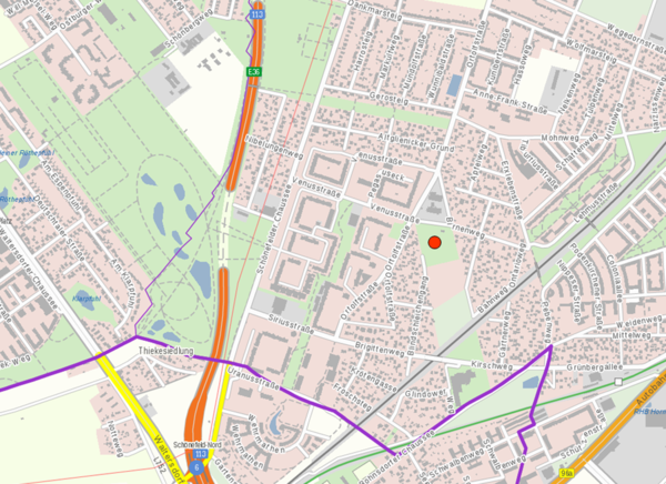 Die Lage der Maßnahme ist auf einer Karte im Stadtgebiet durch einen roten Punkt verortet.